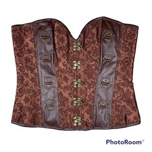 Womens 4XL Steampunk Lace UpCorset Under Bust Brown Brocade Pin Up Costume Fairy